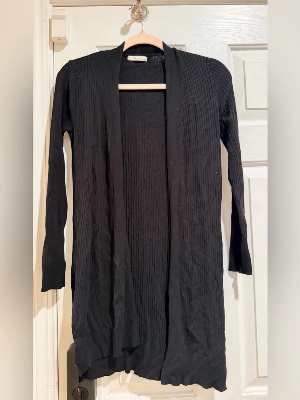 Classic Black Ribbed Open-Front Cardigan